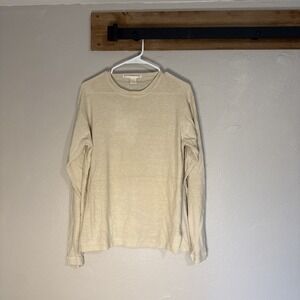 Perry Ellis Pullover Sweater Women's Medium Beige Cotton Linen Blend Long Sleeve